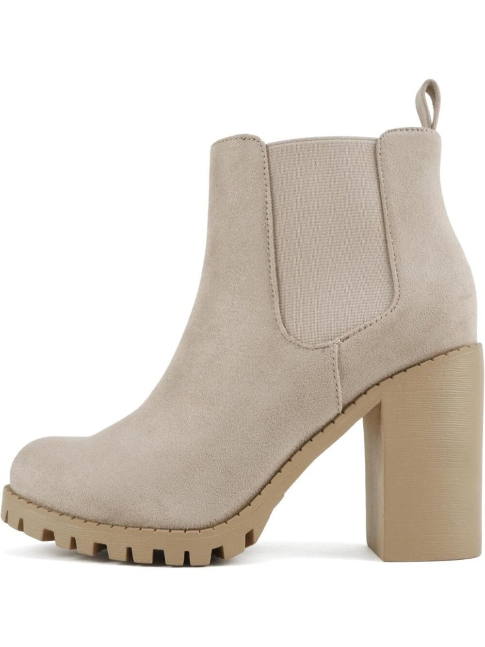Women's Fashion Tan Ankle Boot w/Lug Sole Elastic Gore Chunky Heel Pull On